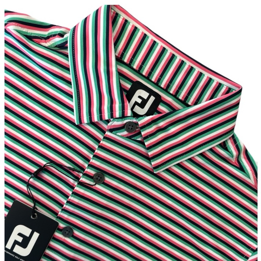 NEW FJ FootJoy S Small  ProDry UV50 Multistripe Lisle ProDry UV50 GOLF POLO